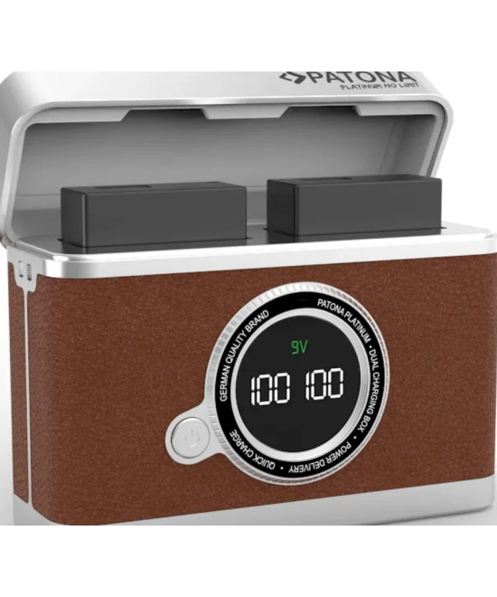 Doppio Caricabatteria rapido con display LED Platinum Retro per NP-W126 con cavo USB-C