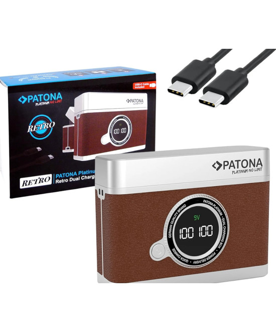 Doppio Caricabatteria rapido con display LED Platinum Retro per NP-FW50 con cavo USB-C