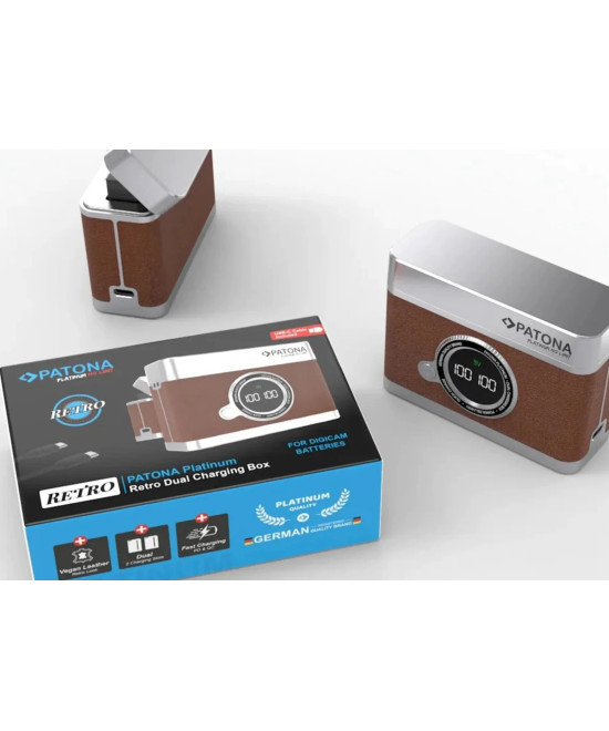 Doppio Caricabatteria rapido con display LED Platinum Retro per Canon LP-E6 con cavo USB-C