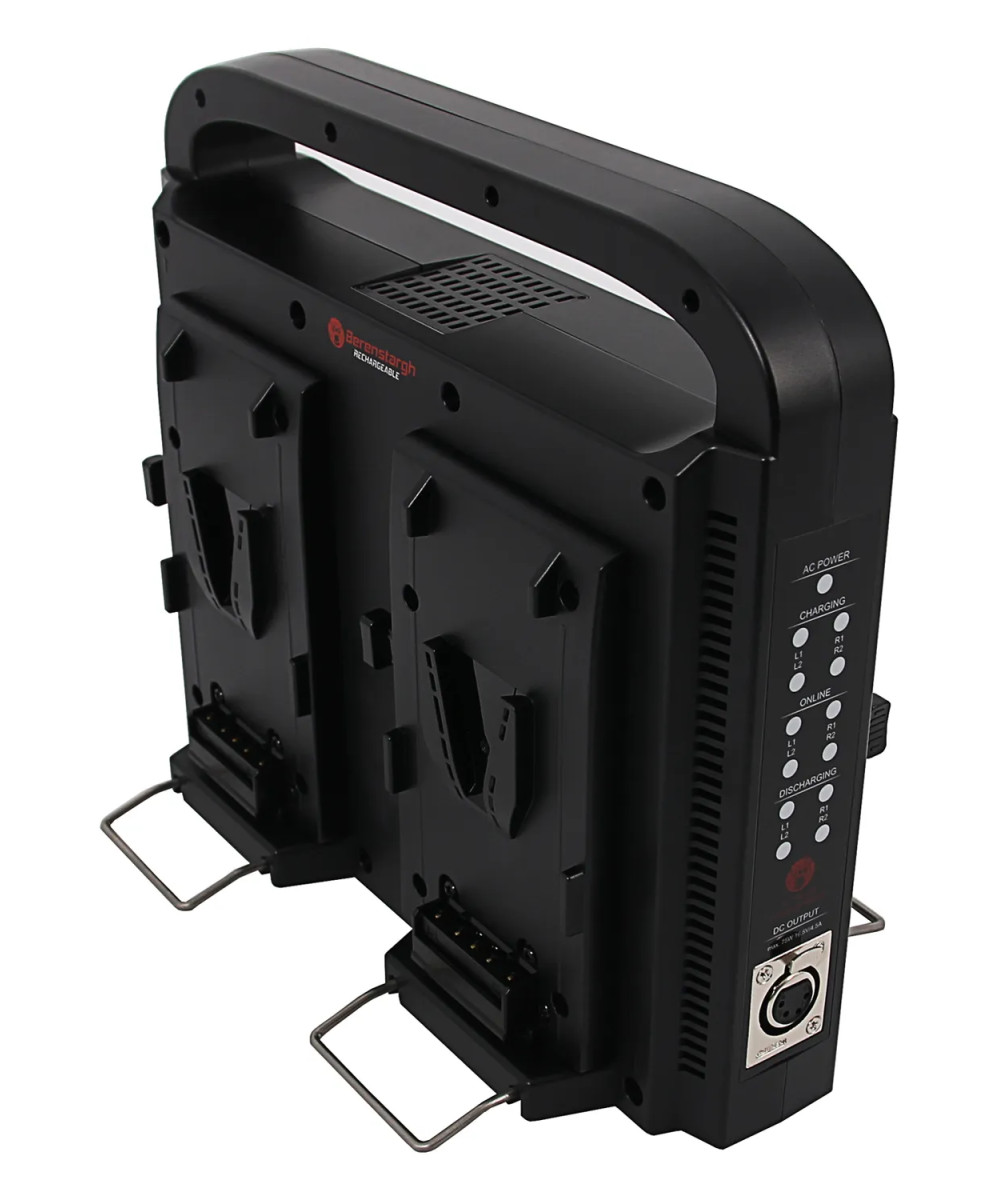 BERENSTARGH COMPACT PARALLEL 4-WAY SLIM CHARGER FOR SONY RED DSLR V-МОUNT BATTERIES WITH POWER SUPPLY FUNCTION INCL. 4-PIN XLR C