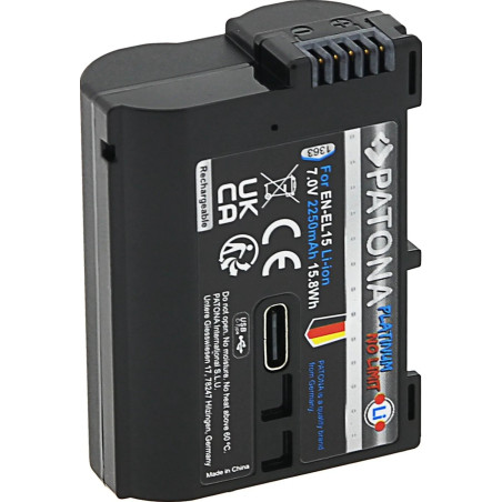 PATONA PLATINUM BATTERY WITH USB-C INPUT FOR NIKON 1 V1 EN-EL15 EN-EL15B EN-EL15C ENEL 15 D7000 D800 D600 Z6 Z7