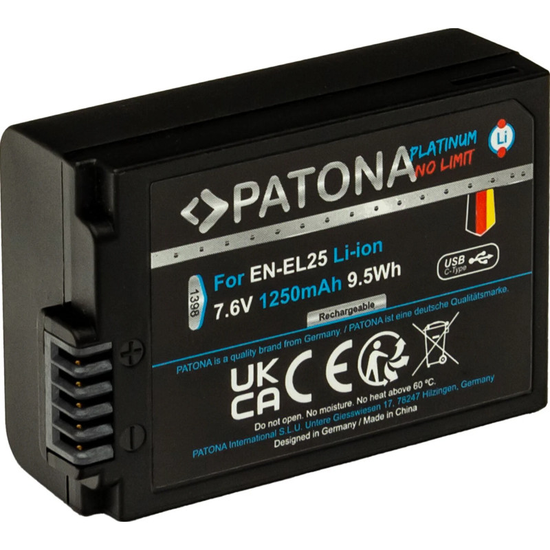 PATONA PLATINUM BATTERY WITH USB-C INPUT FOR NIKON EN-EL25 NIKON ZFC NIKON Z50 NIKON Z30
