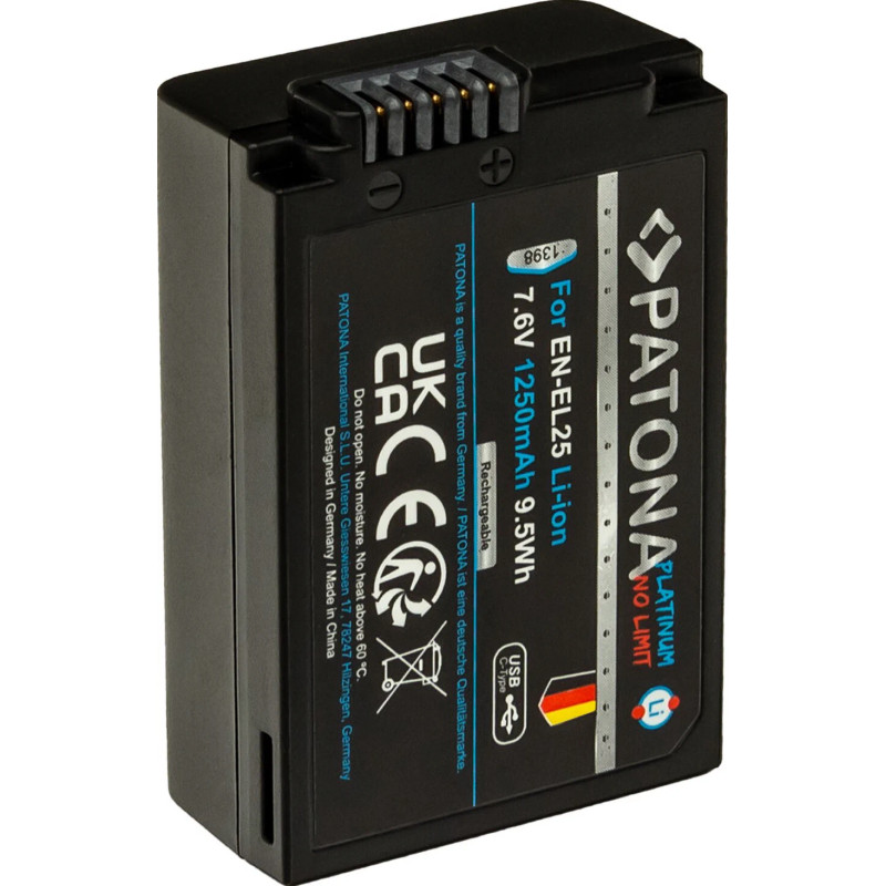 PATONA PLATINUM BATTERY WITH USB-C INPUT FOR NIKON EN-EL25 NIKON ZFC NIKON Z50 NIKON Z30