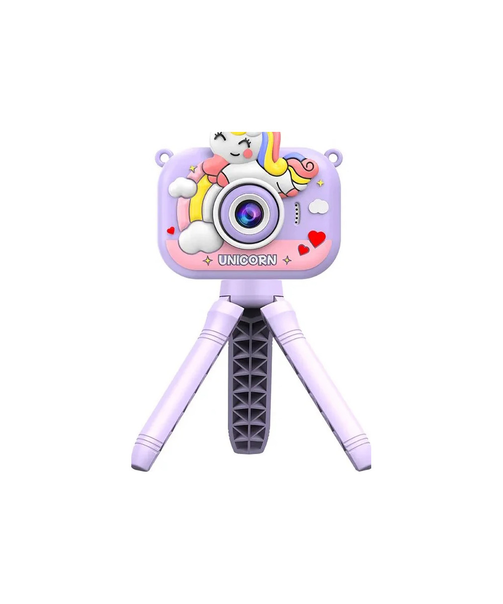 KIDS PHOTO CAMERA DIGITAL BUBBLE MICRO SD 2"IPS HD SCREEN PURPLE + COVER UNICORN +TRIPOD