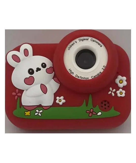KIDS PHOTO CAMERA DIGITAL BUBBLE MICRO SD 2"IPS HD SCREEN RED + COVER RABBIT