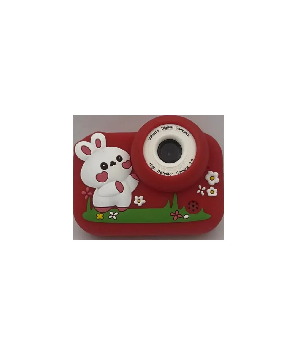 KIDS PHOTO CAMERA DIGITAL BUBBLE MICRO SD 2"IPS HD SCREEN RED + COVER RABBIT