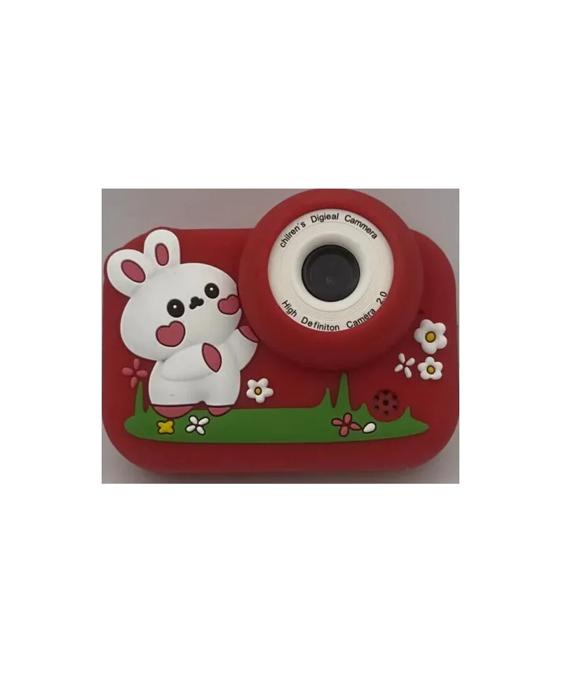 KIDS PHOTO CAMERA DIGITAL BUBBLE MICRO SD 2"IPS HD SCREEN RED + COVER RABBIT