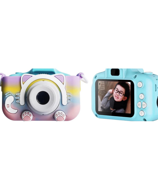 KIDS PHOTO CAMERA DIGITAL BUBBLE MICRO SD 2"IPS HD SCREEN GREEN + COVER GATTO