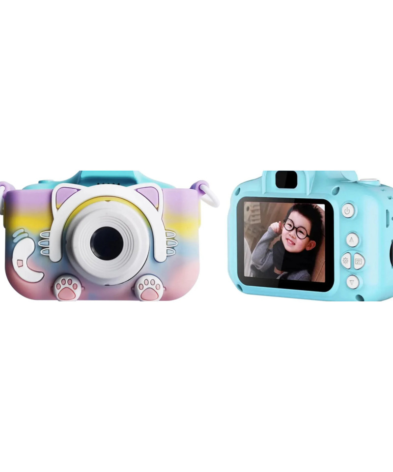KIDS PHOTO CAMERA DIGITAL BUBBLE MICRO SD 2"IPS HD SCREEN GREEN + COVER GATTO