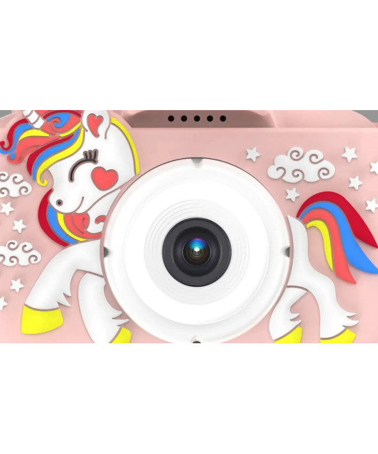 KIDS PHOTO CAMERA DIGITAL BUBBLE MICRO SD 2"IPS HD SCREEN PINK + COVER UNICORN