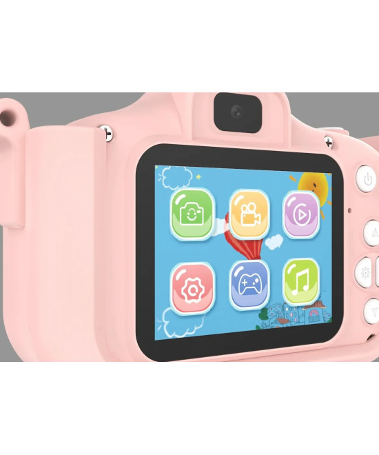 KIDS PHOTO CAMERA DIGITAL BUBBLE MICRO SD 2"IPS HD SCREEN PINK + COVER UNICORN