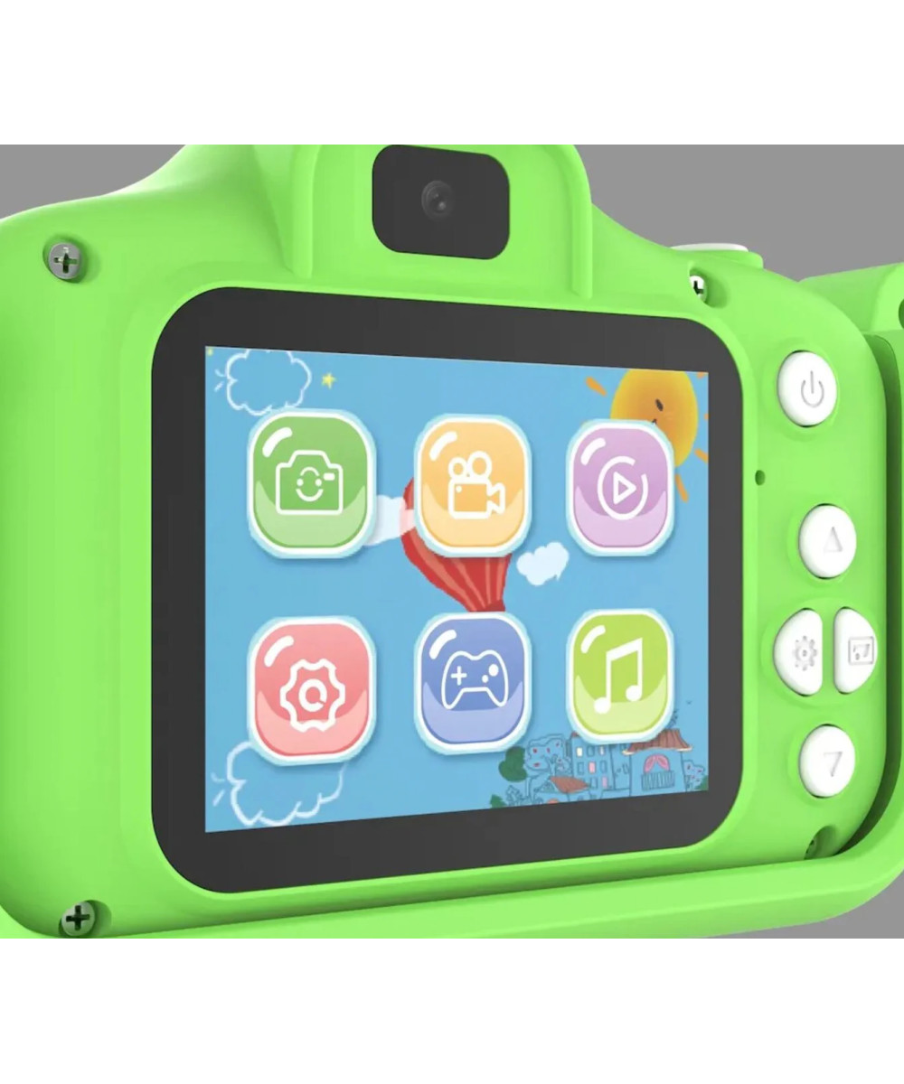 KIDS PHOTO CAMERA DIGITAL BUBBLE MICRO SD 2"IPS HD SCREEN GREEN + COVER RANA