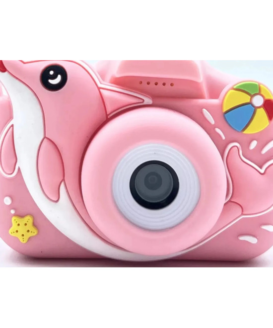 KIDS PHOTO CAMERA DIGITAL BUBBLE MICRO SD 2"IPS HD SCREEN PINK + COVER DELFINO