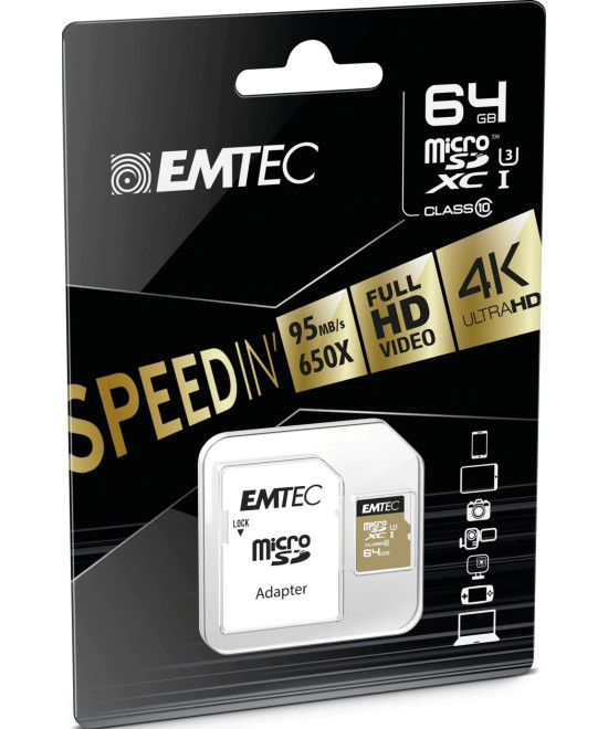 64GB Micro SDHC Classe 10 Speedin U3 + adattatore
