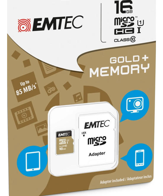 16GB Micro SDHC CL.10 Gold Plus U1 + adattatore