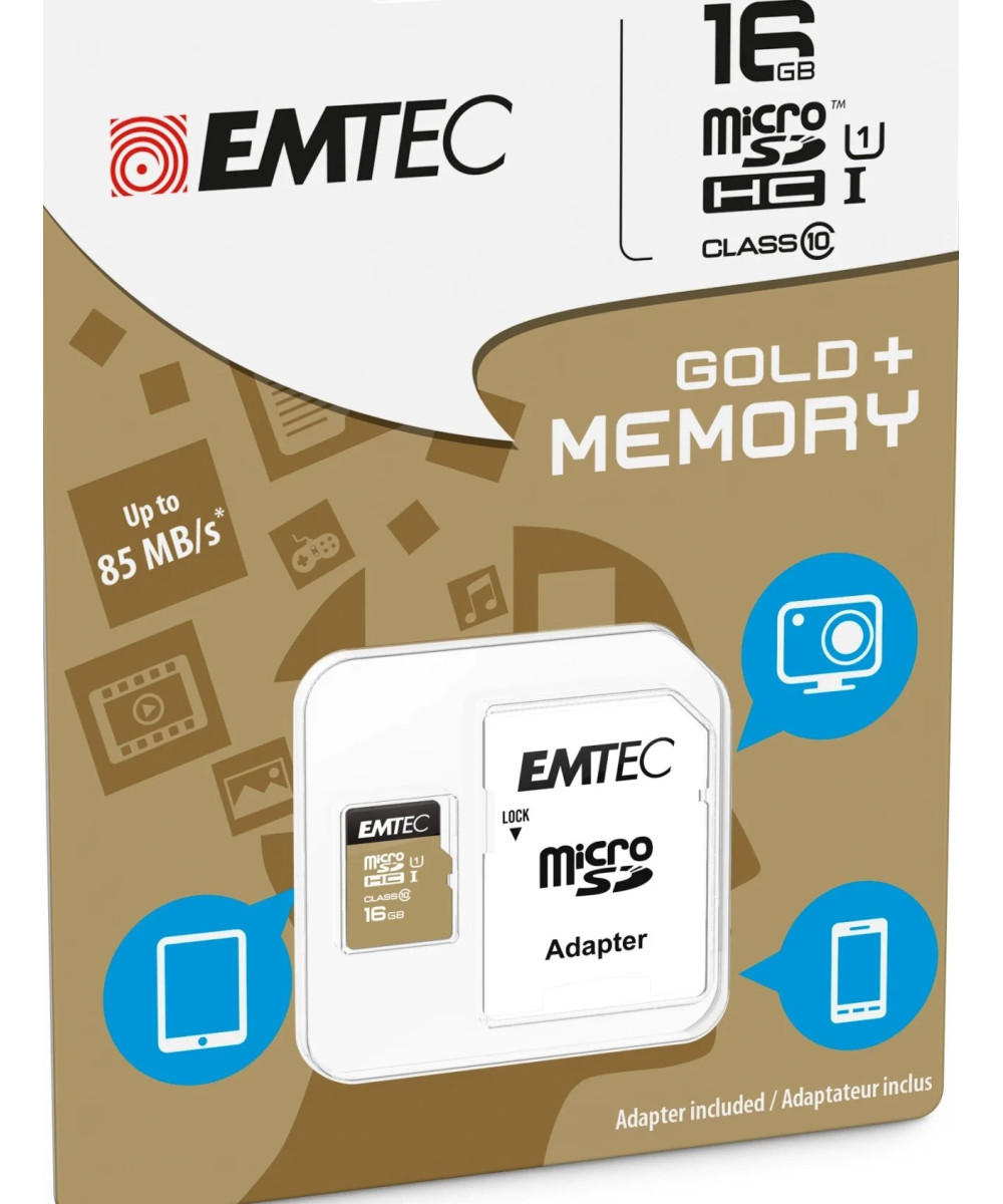 16GB Micro SDHC CL.10 Gold Plus U1 + adattatore