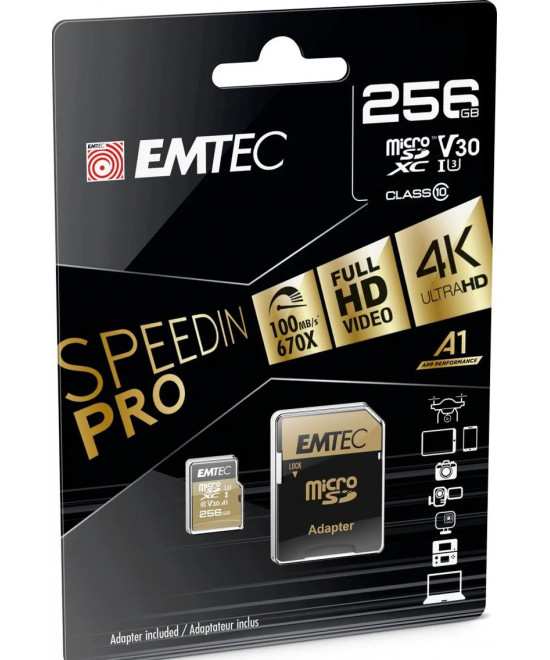 MicroSD 256GB UHS-I U3 V30 A1 SpeedIN PRO Classe 10