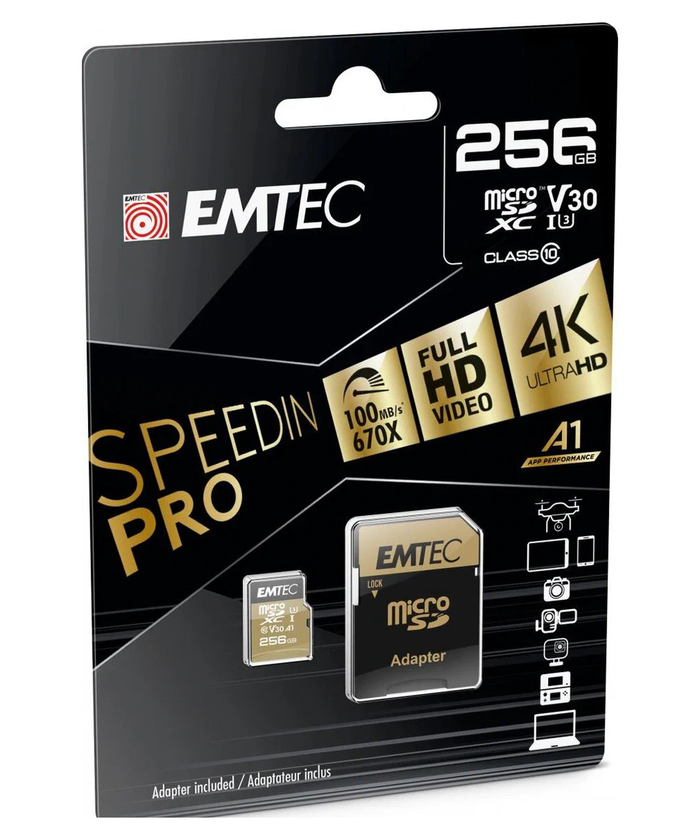 MicroSD 256GB UHS-I U3 V30 A1 SpeedIN PRO Classe 10