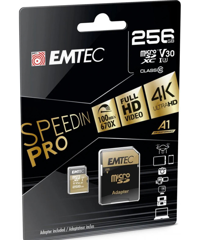 MicroSD 256GB UHS-I U3 V30 A1 SpeedIN PRO Classe 10