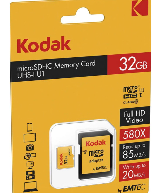 32GB MicroSDHC 85/MBs Classe 10 U1 580X con adattatore