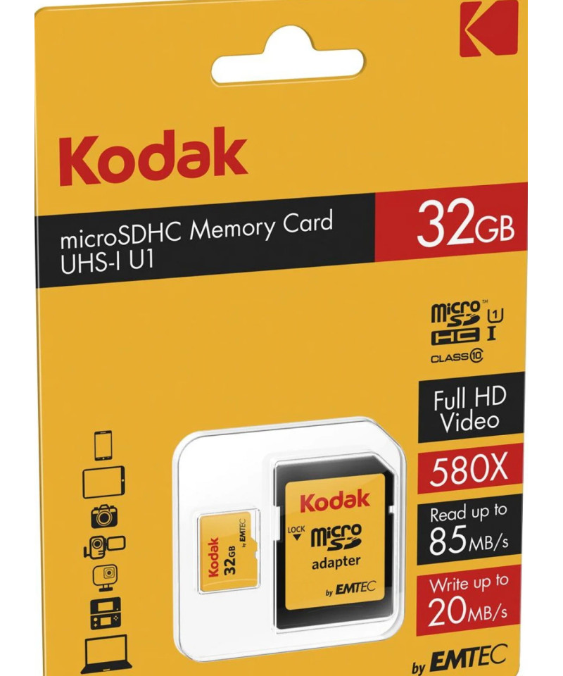 32GB MicroSDHC 85/MBs Classe 10 U1 580X con adattatore