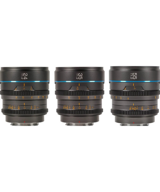 SIRUI NIGHTWALKER SERIES 24 35/55MM T1.2 S35 MF CINE LENS BUNDLE E-MOUNT GUN METAL GRAY