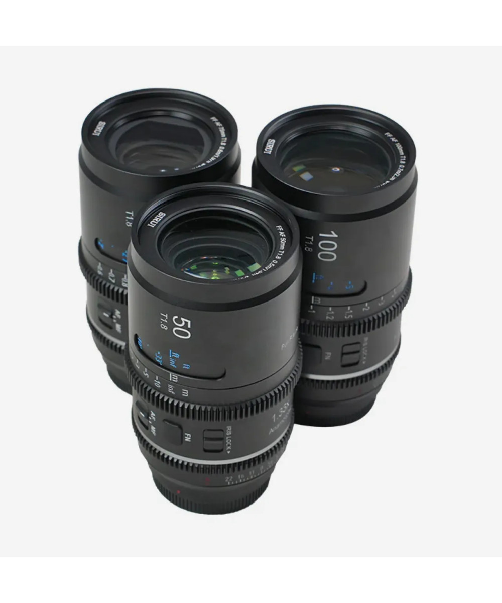 SIRUI ASTRA KIT 50MM + 75MM + 100MM T1.8 NIKON Z-MOUNT BLUE FLARE 1.33X FULL FRAME AUTO FOCUS ANAMORPHIC CINE LENS