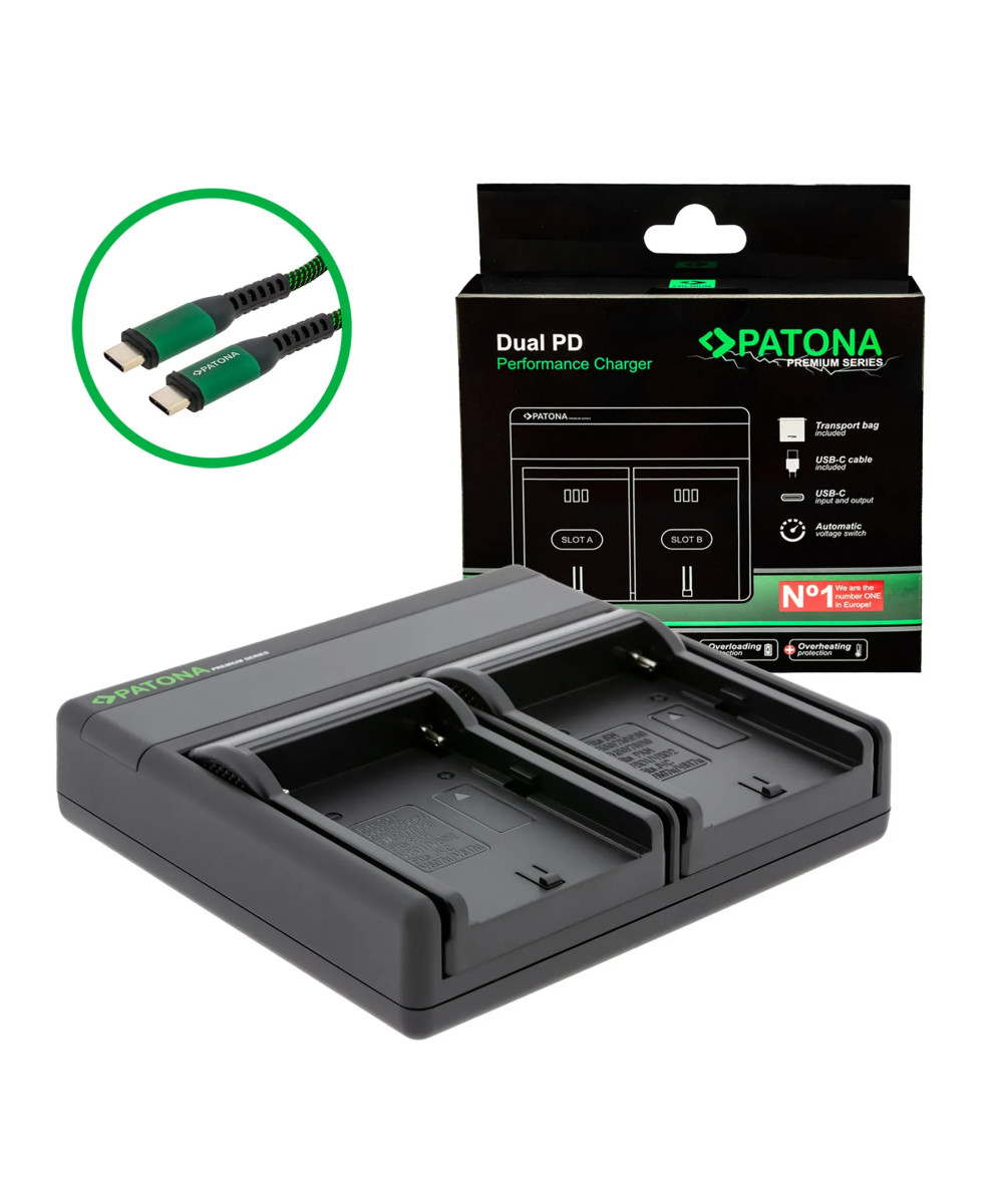 PREMIUM DUAL PD PERFORMANCE CHARGER FOR SONY NP-FM50 INCL. USB-C INPUT/OUTPUT