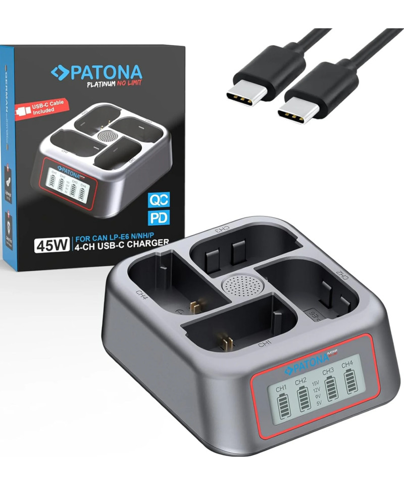 PLATINUM USB-C PD QC 4-PORT FAST CHARGER FOR CANON LP-E6 LP-E6N LP-E6NJ LP-E6P