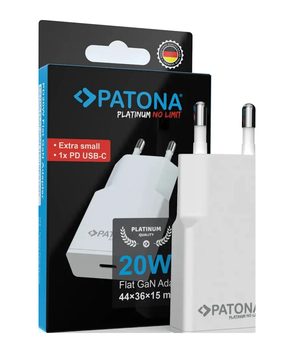 PLATINUM GAN PD20W FLAT ADAPTER WHITE 1X USB-C PD3.0 QC3.0