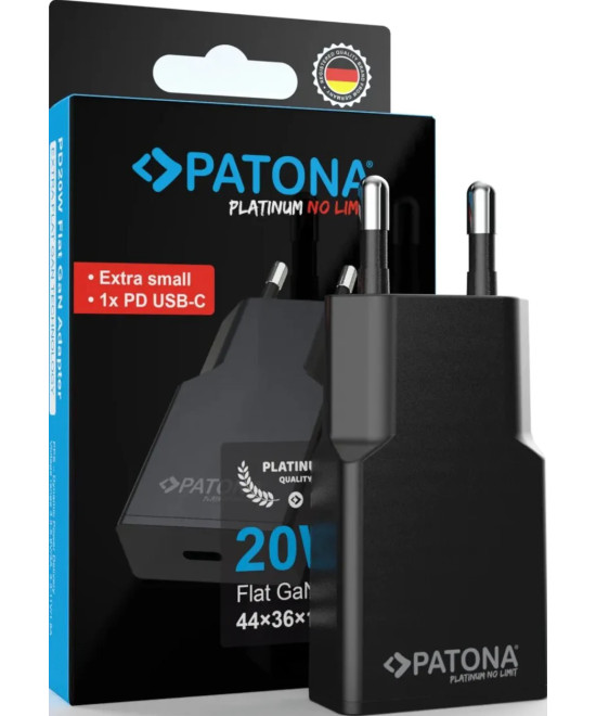 PLATINUM GAN PD20W FLAT ADAPTER BLACK 1X USB-C PD3.0 QC3.0