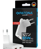 PLATINUM GAN PD65W FLAT ADAPTER WHITE 2X USB-C PD3.0 QC3.0