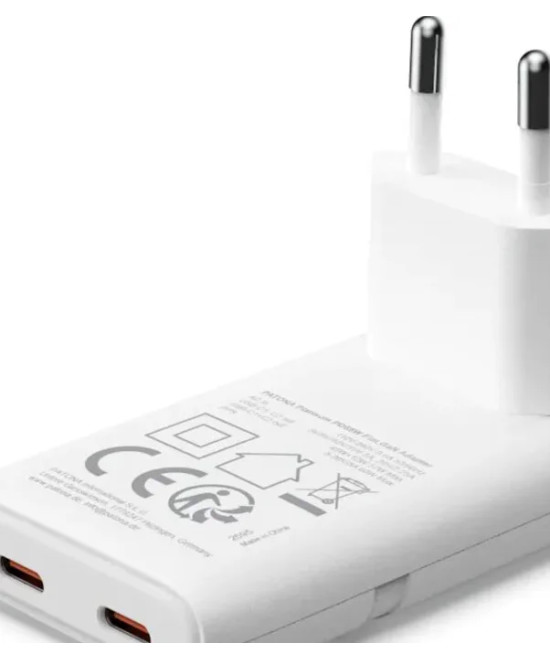 PLATINUM GAN PD65W FLAT ADAPTER WHITE 2X USB-C PD3.0 QC3.0