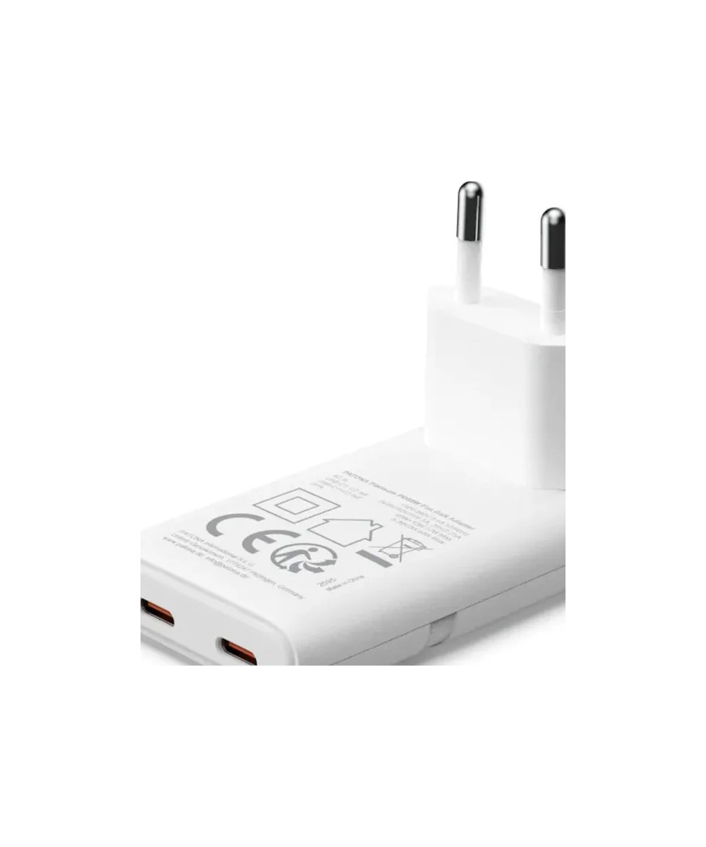 PLATINUM GAN PD65W FLAT ADAPTER WHITE 2X USB-C PD3.0 QC3.0