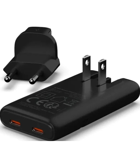 PLATINUM GAN PD65W FLAT ADAPTER BLACK 2X USB-C PD3.0 QC3.0