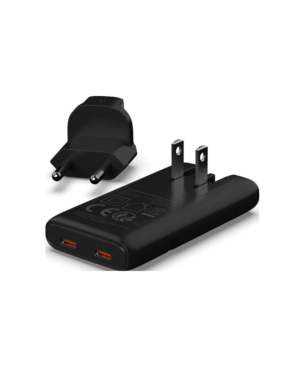 PLATINUM GAN PD65W FLAT ADAPTER BLACK 2X USB-C PD3.0 QC3.0