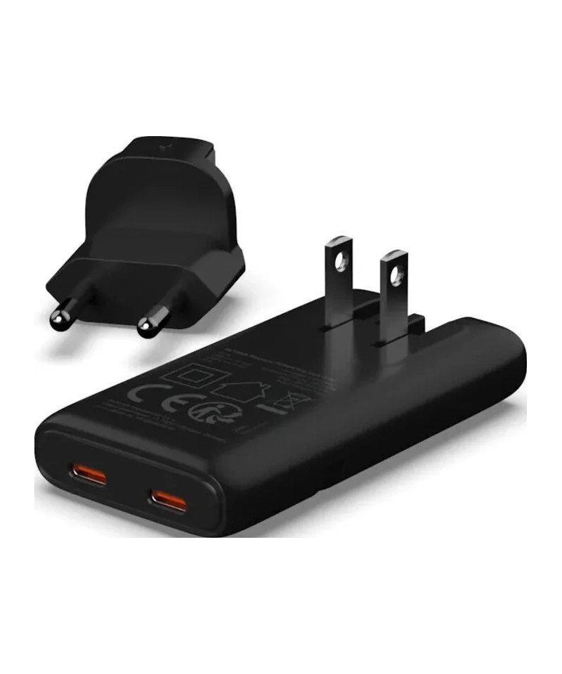 PLATINUM GAN PD65W FLAT ADAPTER BLACK 2X USB-C PD3.0 QC3.0