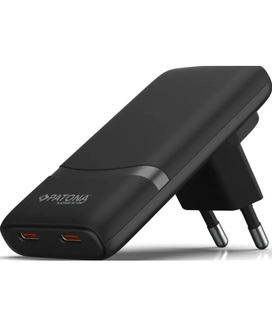 PLATINUM GAN PD65W FLAT ADAPTER BLACK 2X USB-C PD3.0 QC3.0