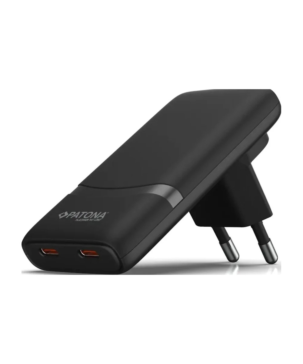 PLATINUM GAN PD65W FLAT ADAPTER BLACK 2X USB-C PD3.0 QC3.0