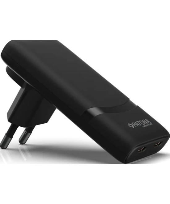PLATINUM GAN PD65W FLAT ADAPTER BLACK 2X USB-C PD3.0 QC3.0