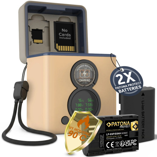 PROTECT RETRO DUAL CHARGER BOX INCL. 2X BATTERIES FOR FOR CANON LP-E6P/NH
